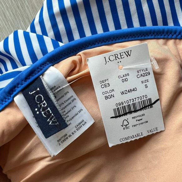 J Crew Factory One Piece Swimsuit With Crisscross Back Small Striped Blue White - Picture 2 of 7